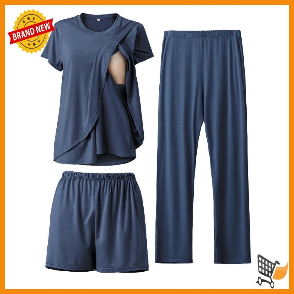 3-Piece Nursing Pajama Set Soft Maternity Sleepwear Postpartum Loungewear